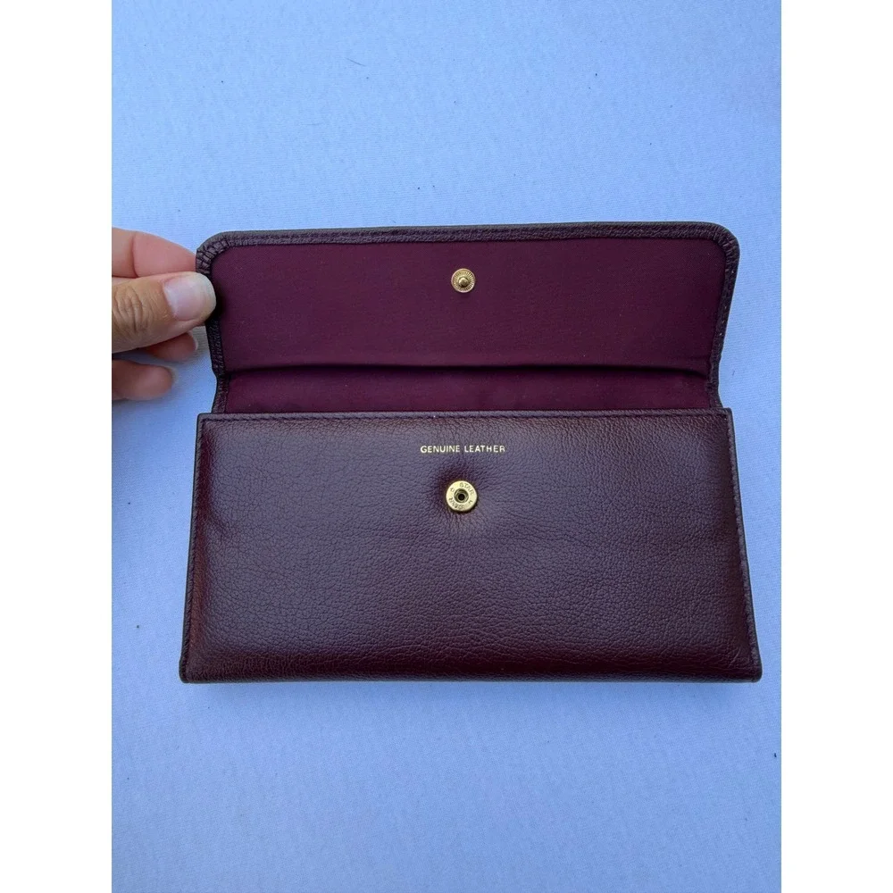 Buxton Burgundy Genuine Leather Clutch Wallet Kiss Lock Coin Pouch Vintage Style